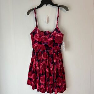 Violet Weekend Pink Purple Rose Floral Velvet Mini Dress Sweetheart 3/4 65862JK